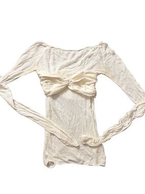 Commense Cream Lightweight Knit Top with Twist Detail